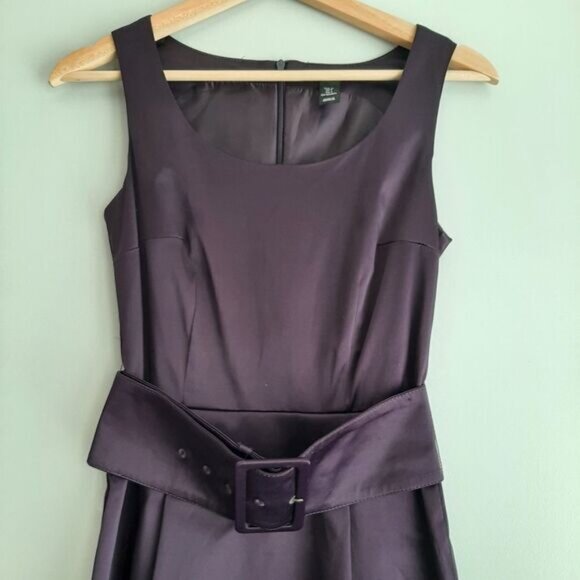 H&M | Wide Belt Defined Waist Sheath Dress Knee Length Purple Sz 4 Flawed - Picture 3 of 13